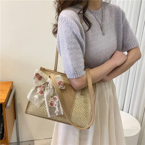 Trendy Casual Bow Decor Straw Bag 